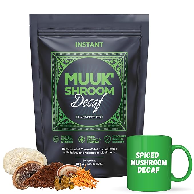 MUUK' SPICED DECAF | Decaffeinated Mushroom Coffee | Cacao, Cinnamon & Cardamom | Adaptogen Mushroom Blend | Better Focus, More Energy and Stronger Immune Defense | 4.7oz (135g) 30 Servings