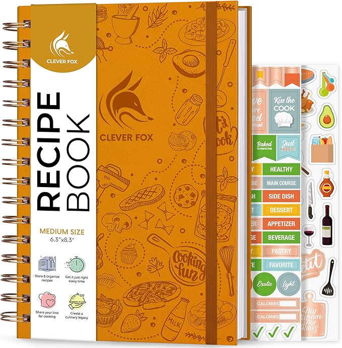 Clever Fox Recipe Book Spiral – Make Your Own Family Cookbook – Blank Recipe Notebook Organizer – Empty Cooking Journal to Write in Recipes – Medium Size, 6.3”x8.3”, Hardcover (Amber Yellow)