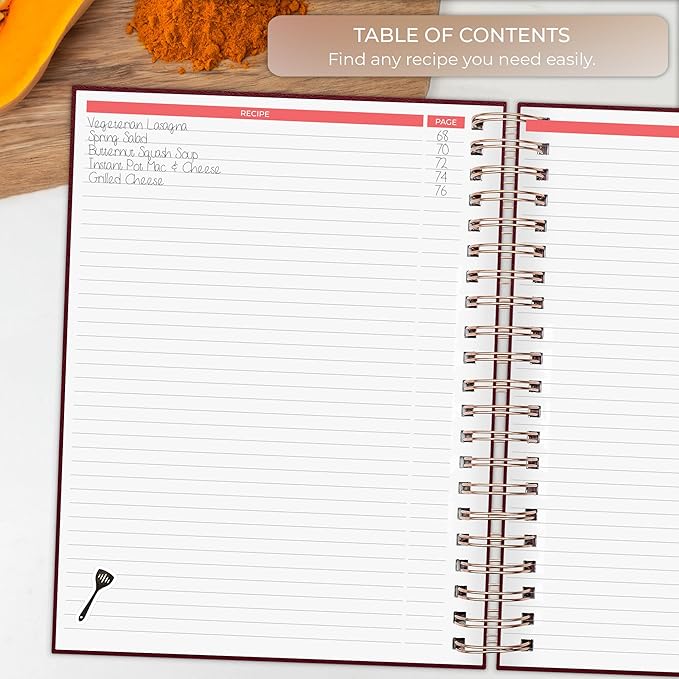 Clever Fox Recipe Book Spiral – Blank Family Cookbook – Empty Cooking Journal – Notebook Organizer to Write In Recipes – Large (Burgundy)
