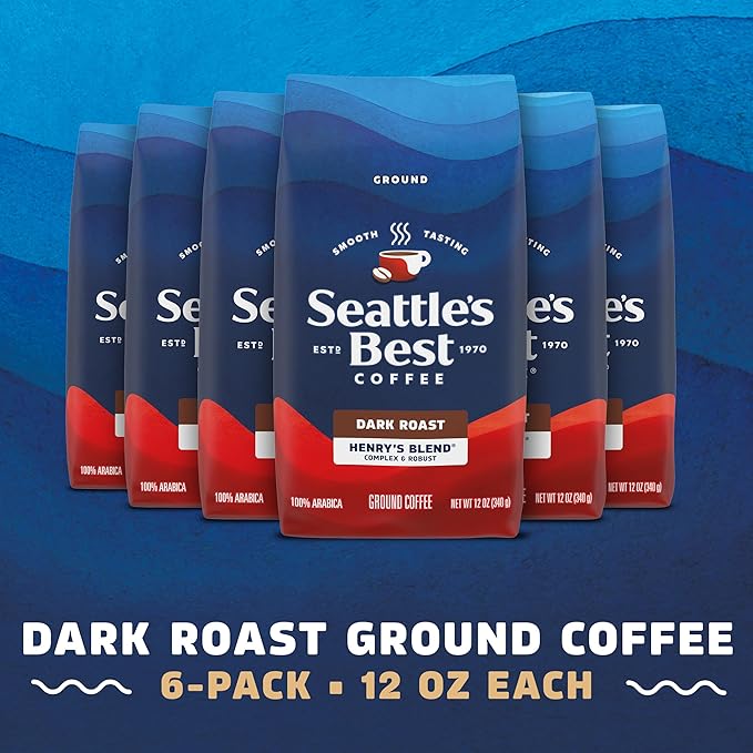 Seattle's Best Coffee Henry’s Blend Dark Roast Ground Coffee | 12 Ounce Bags (Pack of 6)