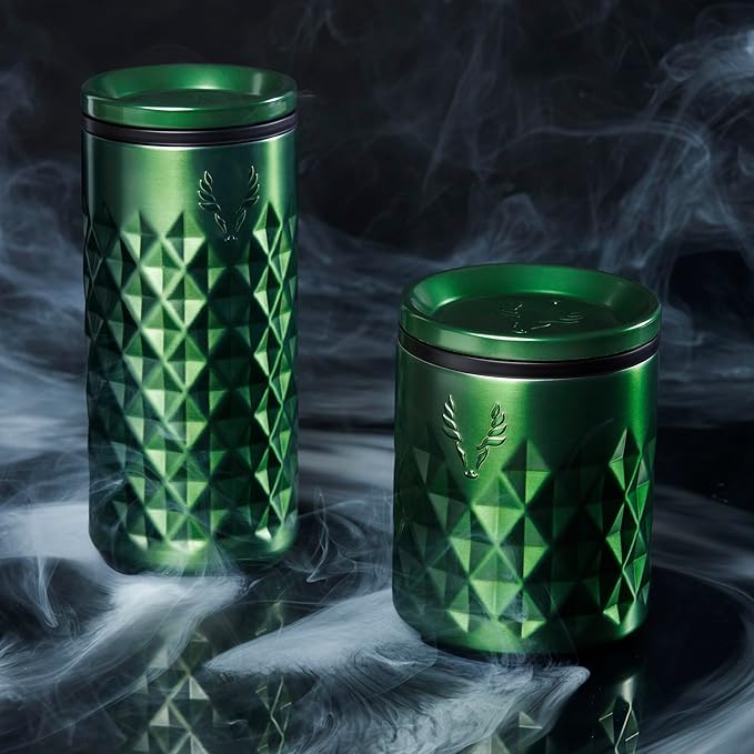 Viski Paragon Cocktail Tumbler Insulated Cocktail Cup, Insulated Rocks Tumbler, Ceramic Lined Stainless Steel Whiskey Glass Green Satin 12oz Set of 1