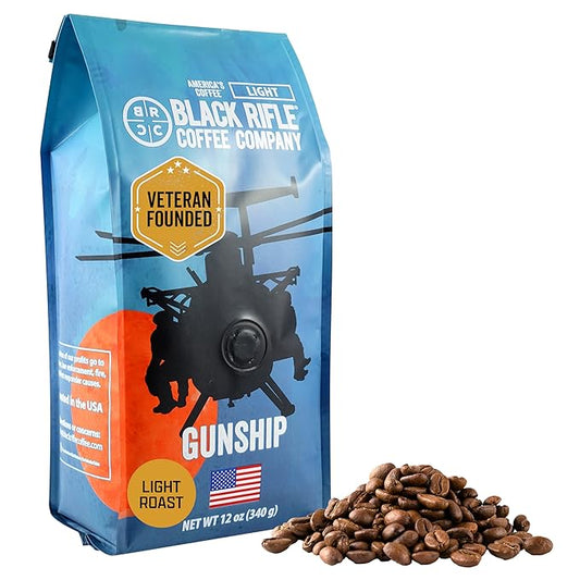 Black Rifle Coffee Company Gunship Roast, 12oz Bag, Whole Bean Light Roast - Roasted Blend Made from Arabica Beans - Colombian & Brazilian Beans - Veteran Founded & American Made