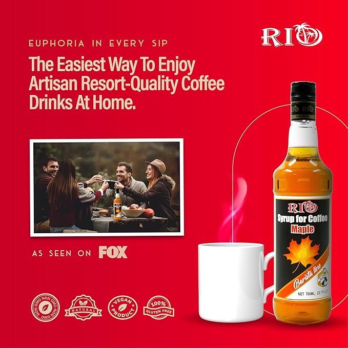 RIO Maple Flavoring Coffee Syrup – Perfect for Hot or Iced Coffee & Desserts, Classic Maple Blend Sweetened with Pure Cane Sugar, Barista-Grade Syrup for Drinks at Home & Work – 700ml
