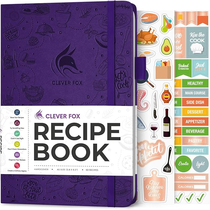 Clever Fox Recipe Book – Blank Family Cookbook – Empty Cooking Journal – Notebook Organizer to Write In Recipes – Medium, A5 (Purple)