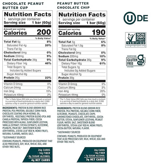 No Cow Vegan Protein Bars, Upgraded Brand Sampler Pack | 20g Plant Based Protein, Gluten Free, Dairy Free, Soy Free, Keto Friendly, Low Sugar, High Fiber Snack Bars | Pack of 12