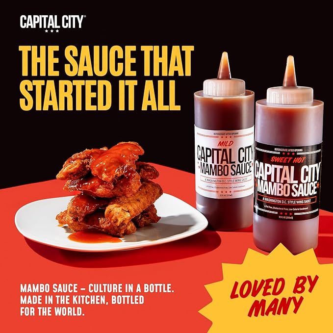 Capital City Mambo Sauce Sweet Hot & Mild Variety Pack, Washington DC Wing Sauces, Perfect Condiment for Wings Chicken Pork Beef Seafood Burgers Rice or Noodles, 12oz (2 Pack)