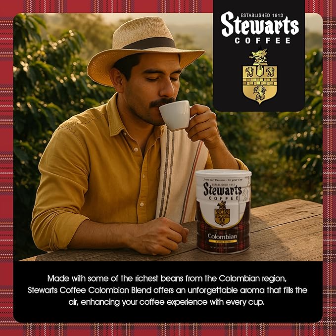 Stewarts Colombian Light Medium Roast Ground Coffee Blend - Mild, Bright, Tasty Flavored Gourmet Coffee Grounds - Great for Hot, Cold Brew, Morning Breakfast, Cafe & More (23oz, Pack of 6 Cans)