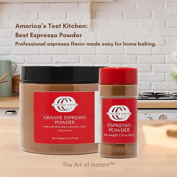 Civilized Coffee Espresso Powder Grande – Premium Colombian Coffee for Baking, Desserts & Smoothies, Non-GMO, Medium Roast, Fine Ground (6 oz)