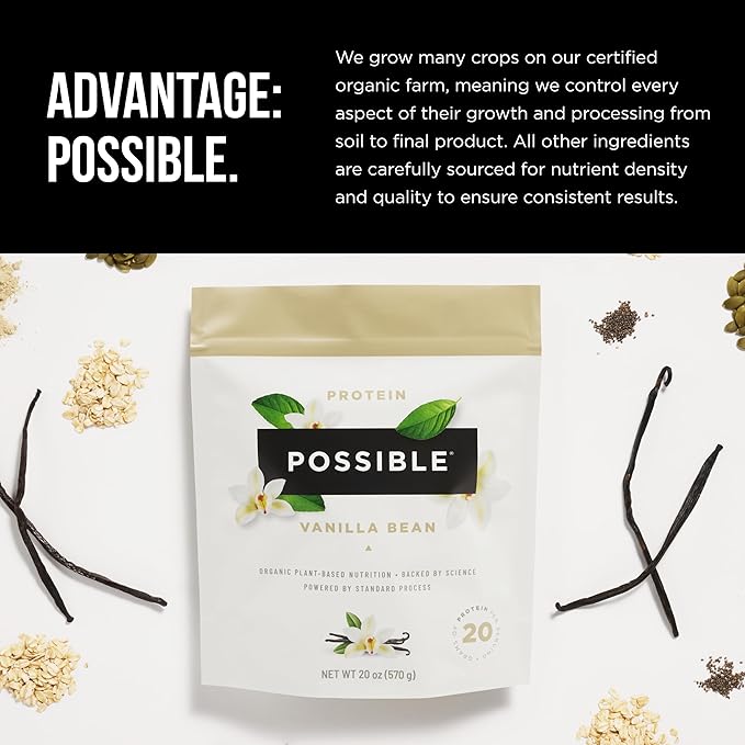 Protein Powder Vanilla Bean - 20g of Vegan, Plant-Based Protein Mix - Non-GMO, Non-Dairy, Gluten-Free - 3.5g of BCAAs - 9 Essential Amino Acids - 15-Day Supply - 1 Bag, 15 Servings