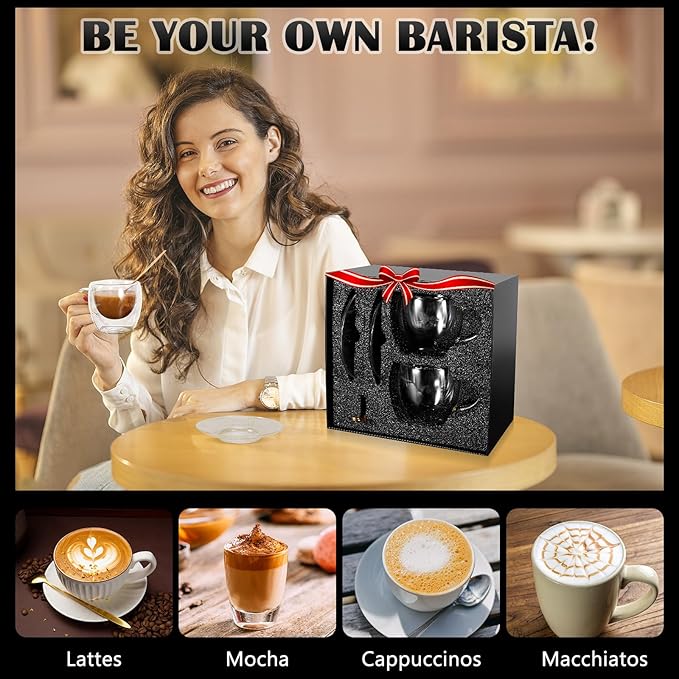 Clear Glass Coffee Cups with Spoons in a Luxurious Gift Box Set of 2 Pieces - 5.5oz in Sizes Double Wall Insulated Reusable Cups for Home Cafe Restaurant - Best Gift for Coffee Lovers