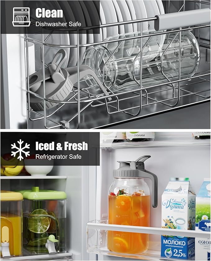 OneDream Glass Pitcher with Lid – 64oz Glass Mason Jar Pitcher with Wide Mouth, Airtight Seal, Leak-Proof, Spout Design – Ideal for Iced Tea, Sun Tea, Cold Beverages, and Home Entertaining