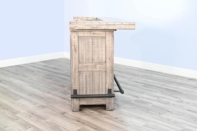 80 - Inch Alpine Bar Cabinet, 3-Tier Home Bar Cabinet (Alpine Grey Finish, W/ 2 Seat)