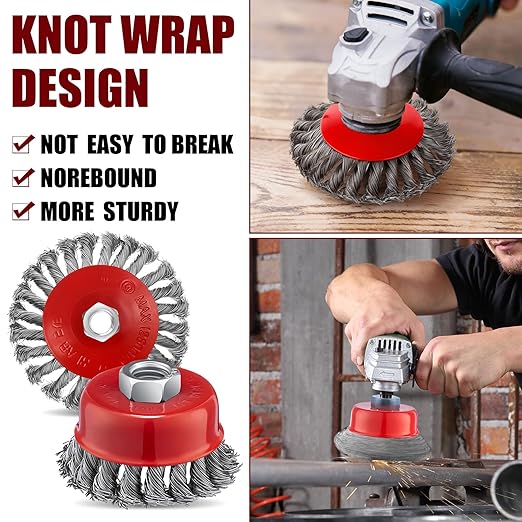 Tandefio 24 Pcs 3 Inch and 4 Inch Wire Wheel Cup Brush with 5/8"-11 Threaded Arbor for 4 1/2 Angle Grinder Twisted Knotted Grinder Abrasive Wire Brushes for Heavy Cleaning Rust Removal (Combined)