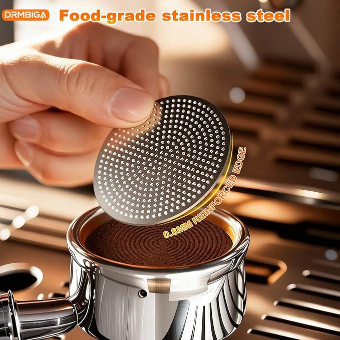 DRMBIGA Professional Espresso Puck Screen 58.3mm 2 Pack - Premium 3rd Gen Dual-Layer Flow Control Coffee Filter, Precision-Engineered Stainless Steel Portafilter Screen for Perfect 58mm Basket Fit