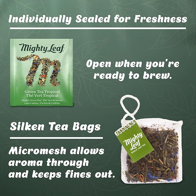 Mighty Leaf Organic Tea Sampler – 40 Count Silken Tea Bags – 8 Assorted Flavors: Tropical Green, Chamomile Citrus, Earl Grey, Vanilla Bean, White Orchard, Breakfast, Spring Jasmine, African Nectar – Premium Tea Gift Box