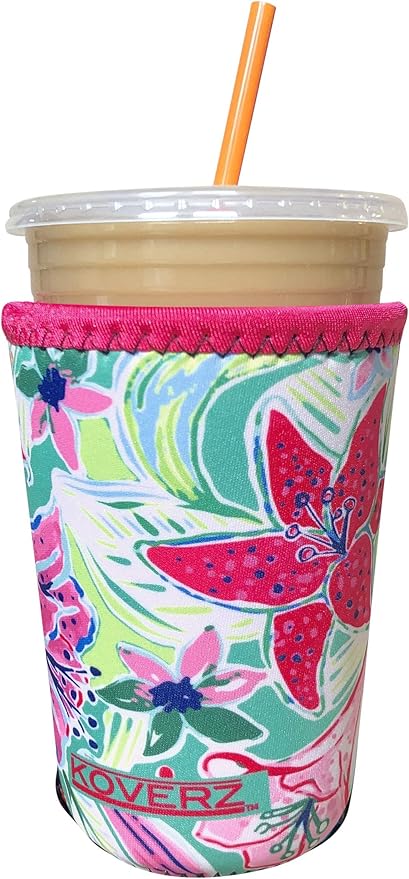 Koverz Iced Coffee Sleeve, Insulated Neoprene Cup Sleeve, Fits a 24 Oz. Coffee Cup, Washable and Reusable, Iced Coffee Accessories, Medium Lilly