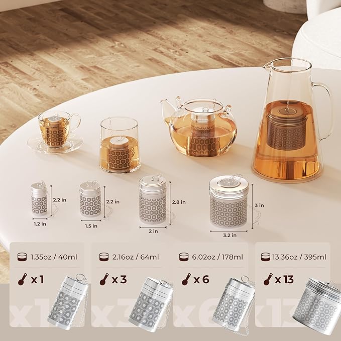 Reinmoson Tea Strainers for Loose Tea, Extra Fine Mesh Tea Infuser, 304 Stainless Steel & Updated Slim Threaded Lid, Loose Leaf Tea Steeper for Black Tea, Rooibos, etc
