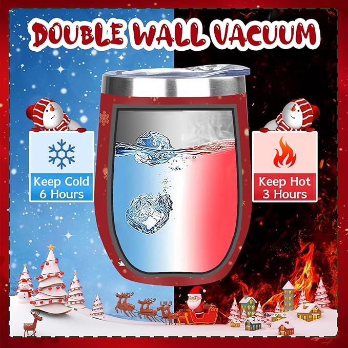 MEZMUT Christmas Wine Tumbler Unique Mom Christmas Gifts for Women Her 12oz Stainless Steel Wine Glass Christmas Cups Insulated Tumblers with Lids&Straws Double Wall Vacuum Coffee Tumbler Mugs