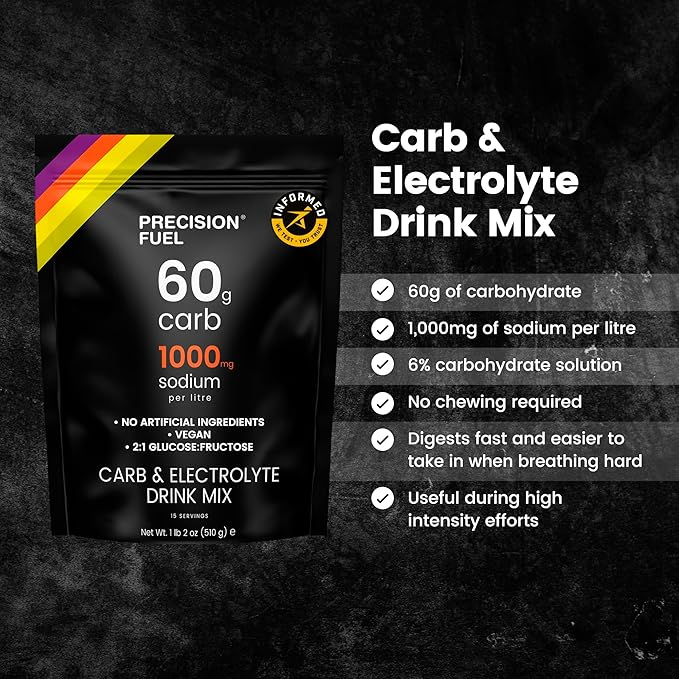Precision Fuel PF60 Carb & Electrolyte Drink Mix Powder for Hydration & Energy - Endurance Sports Nutrition, Vegan, Hypotonic - 60g Carb, 1000mg Sodium per Litre - Mild Citrus Flavor, 5-Pack