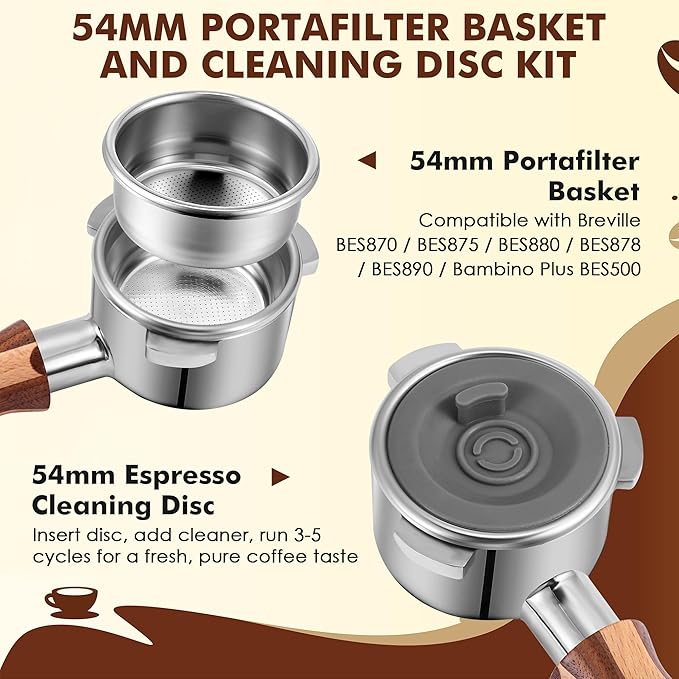 Dunkive 1 Pack 54mm Dual Wall Portafilter Basket Compatible with Breville Espresso Machines BES860XL/11.41, BES870, BES880, BES875, Two Cup Dual Wall Filter Replacement (Multi Port,Gray)