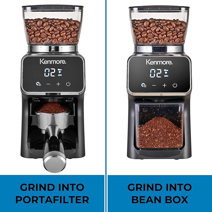 Kenmore Conical Burr Coffee Grinder - Electric Maquina de Moler Café for Espresso, French Press, Drip, Adjustable Grind Size, Bean Mill, Digital Control, Spice Grinding, Home Use
