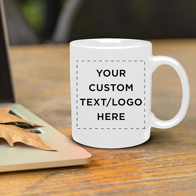 Custom Ceramic Coffee Mugs 11 oz. Set of 10, Personalized Bulk Pack - Coffee cup set, Iced coffee cup, Gaming mug - Creamy White