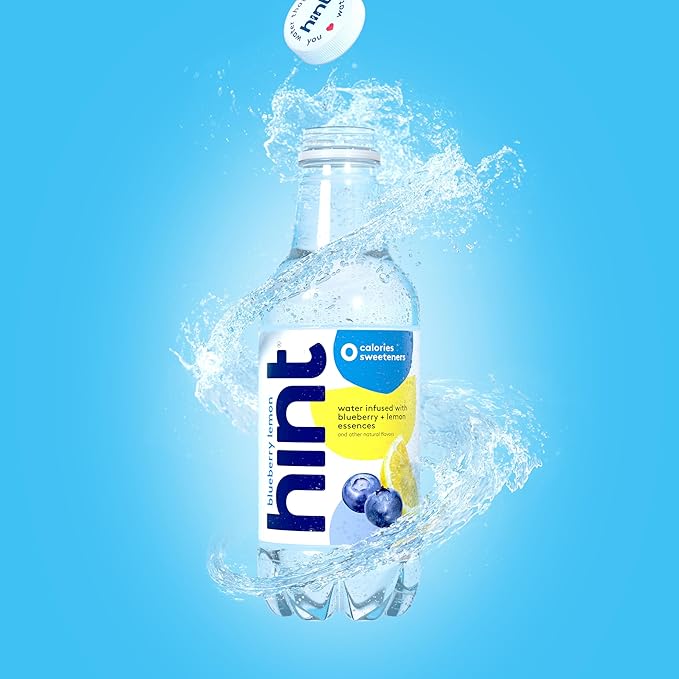 Hint Fruit-Infused Bottled Water, Blueberry Lemon - Sugar Free Flavored Water with Zero Calories, Natural Fruit Essences, and No Artificial Sweeteners - 16 Fl Oz (Pack of 12)