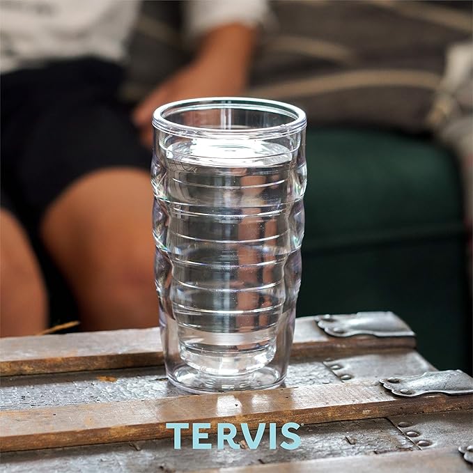 Tervis Clear & Colorful Lidded Made in USA Double Walled Insulated Tumbler Travel Cup Keeps Drinks Cold & Hot, 10oz Wavy, Yellow Lid