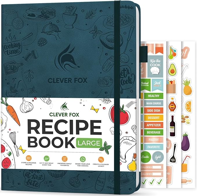 Clever Fox Recipe Book – Make Your Own Family Cookbook – Blank Recipe Notebook Organizer – Empty Cooking Journal to Write In Recipes – Large Size, 8.5”x11.2”, Hardcover, Dark Teal