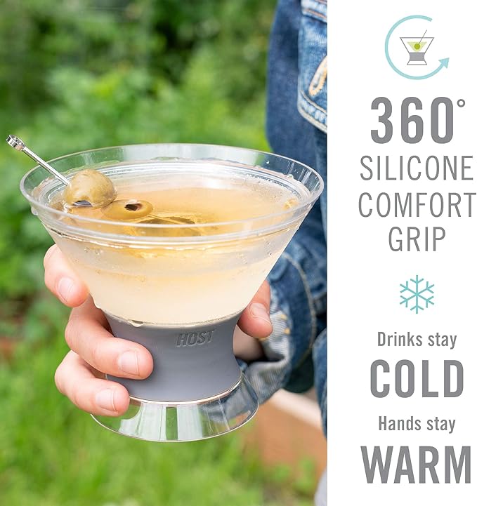 HOST Freeze Insulated Martini Cooling Cups, Plastic Freezer Gel Chiller Double Wall Stemless Cocktail Glass Set of 2 9oz, Tinted Aqua Blue, Green