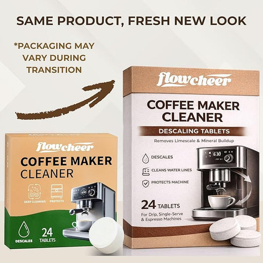 flowcheer Coffee Maker Cleaner & Descaler Tablets 24-Pack - Coffee Machine Tablets Compatible with Keurig,Nespresso,Jura, Breville, Ninja, Deep Cleaning Coffee Pot and All Espresso Machines
