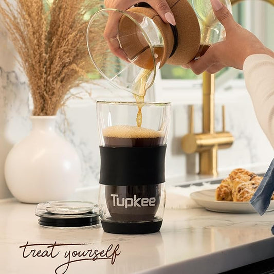 Tupkee Double Wall Glass Tumbler Replacement Sip Lid - For Hand Blown Glass Travel Mug, 20-Ounce, Black