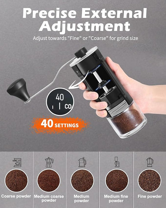 Manual Coffee Grinder With Ceramics Burr For Espresso,French Press,40 Adjustable Settings,Portable Hand Coffee Bean Mill For Home Use and Camping Travel,Coffee Bean Grinders With Hand Crank