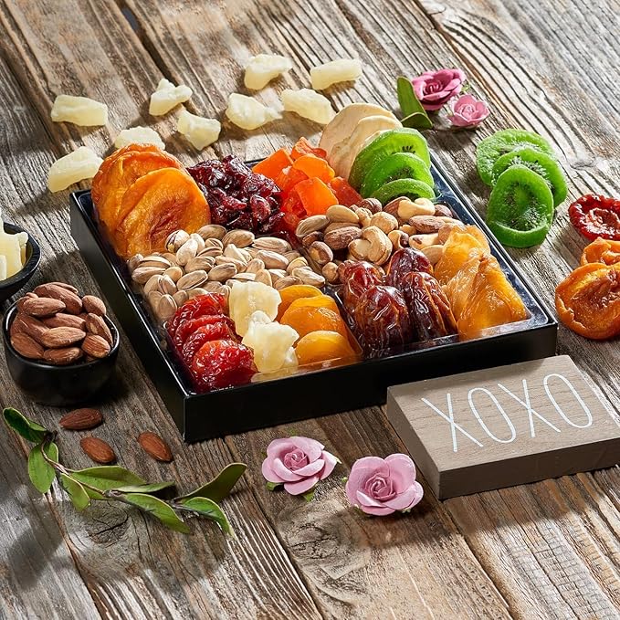 Dried Fruit & Nuts Gift Basket Arrangement Platter, Gourmet Food Snack Box, For Christmas, New Years, Birthday Care Package, Healthy Kosher - Her Him - 12 Snackberry Assortment (2-Pack)