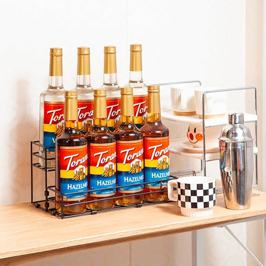 TelKeen 2-Tier Coffee Syrup Rack Organizer – Holds 8 Bottles, Iron, Black, Countertop