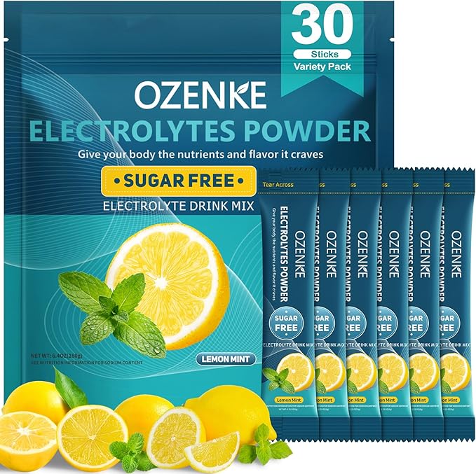 Electrolytes Powder Packets, 30 Sticks Hydration Packet Sugar Free, Electrolyte Drink Mix Travel Electrolyte for Rapid Hydration, Lemon Mint