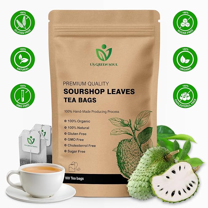 Soursop Leaves Tea Bags – 100% Natural Graviola Leaf Herbal Tea – Pure Dried Soursop Leaves for Infusion – Caffeine-Free Herbal Tea Bags