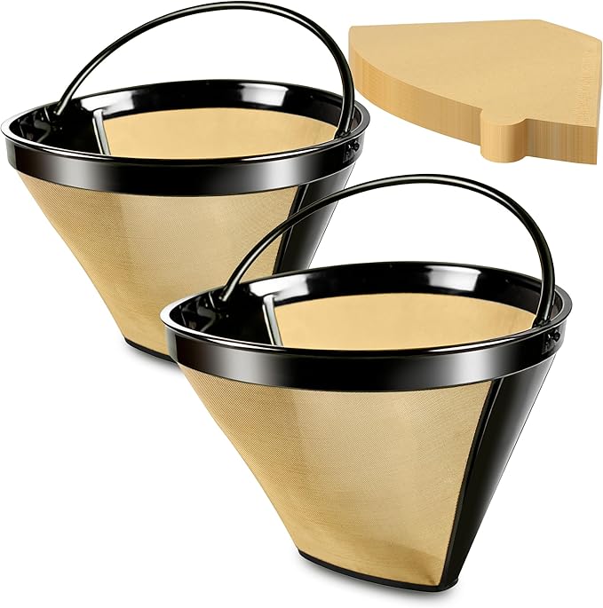 Reusable #4 Cone Coffee Maker Filters Basket & 80 Count Disposable #4 Cone Filters Paper Compatible with Cuisinart Ninja Coffees Maker, Coffees Filter for Pour Over and Drip Coffee Makers