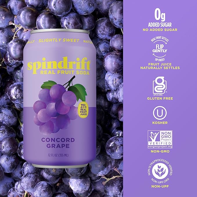Spindrift "Concord Freeze" Grape Soda Made With Real Squeezed Fruit 12 Pack Case