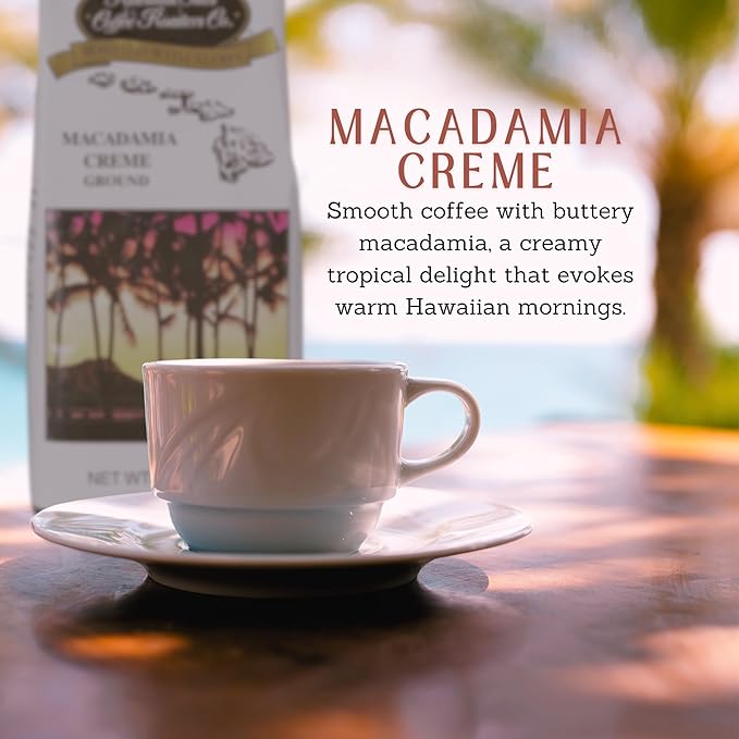 Hawaiian Isles Macadamia Creme Flavored, Light Roast Ground Coffee, Roasted with Aloha - 8 Ounce Bag