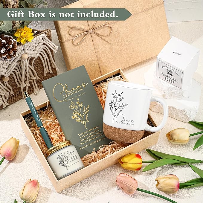4 Pcs Chaos Coordinator Gifts Set for Women Men Chaos Coordinator Appreciation Gifts Notebook Coffee Mug Cup Scented Candle Ballpoint Pen for Valentines Teacher Staff Boss Employee Coworker