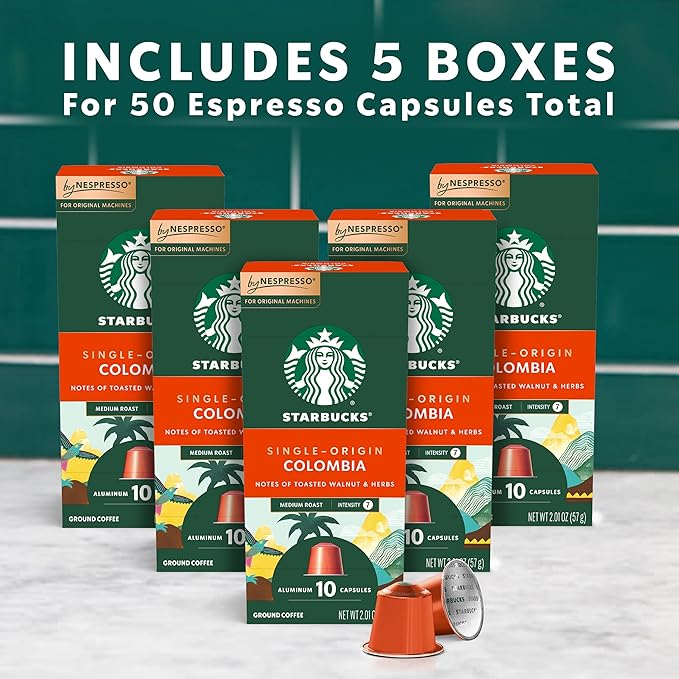 Starbucks by Nespresso Original Line, Single-Origin Colombia, Medium Roast Coffee, 50-count Espresso Pods