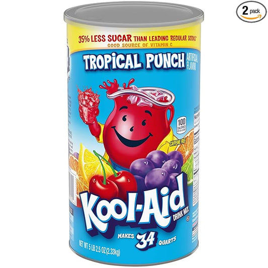 Kool-Aid Tropical Punch Flavored Caffeine Free Powdered Drink Mix (82.5 oz Canisters, Pack of 2)