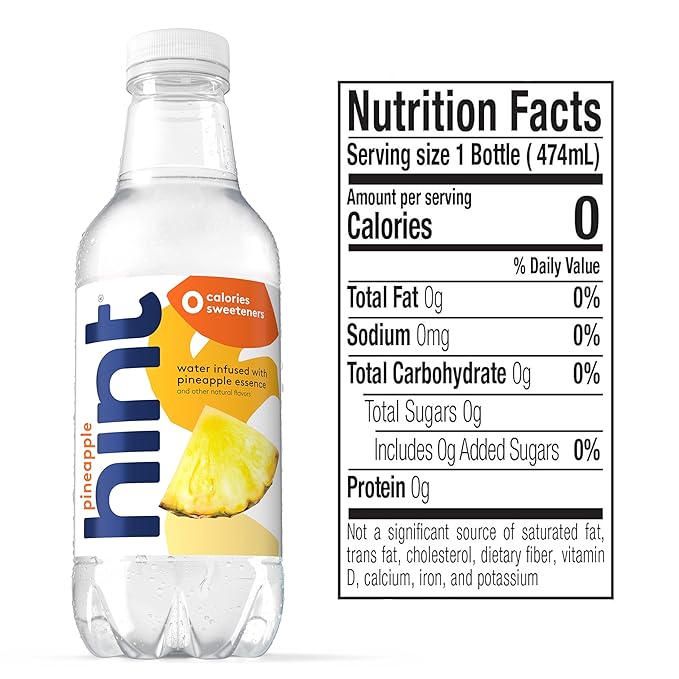 Hint Water Pineapple, Pure Water Infused with Pineapple, Zero Sugar, Zero Calories, Zero Sweeteners, Zero Preservatives, Zero Artificial Flavors, 16 Fl Oz (Pack of 12)