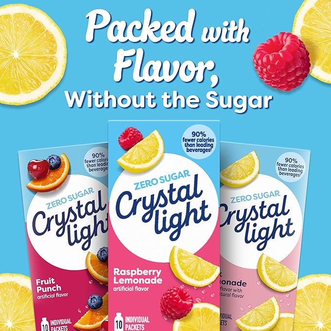 Crystal Light Drink Mix – Raspberry Lemonade On-The-Go (10 CT) & Sugar-Free Pink Lemonade Multi-Serve Powdered Drink Mix (2.9 oz) (1 Ea.) (Variety Pack)