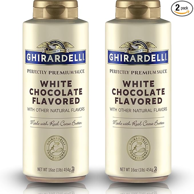 Ghirardelli White Chocolate Flavored Sauce Squeeze Bottles | 16 oz (Pack of 2) | Smooth Creamy White Chocolate Dessert Topping for Coffee Drinks, Ice Cream, and Baking Recipes