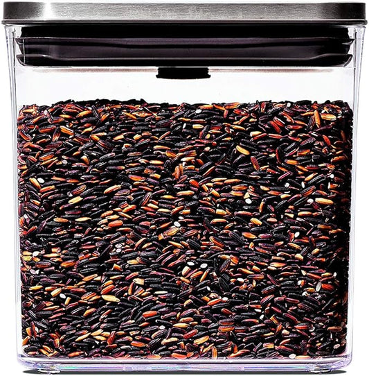 OXO Steel POP Container Short Rectangle- 1.7 Qt for Brown Sugar, Dried Beans and More,Grey