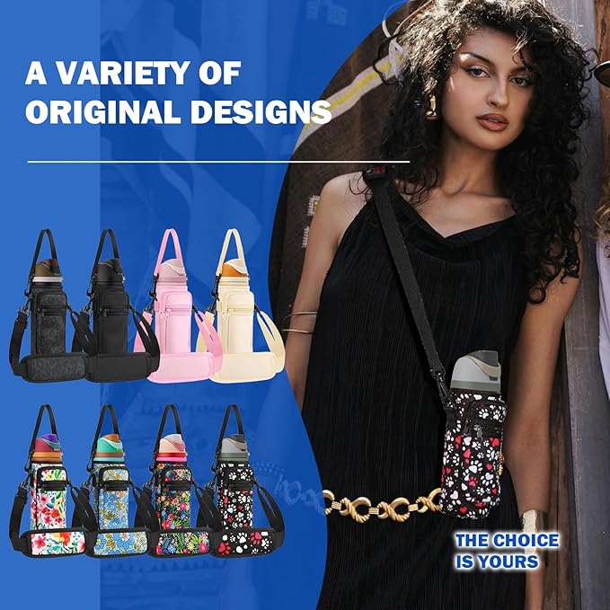 Neoprene Water Bottle Holder Bag with Cell Phone Pocket Compatible with Owala FreeSip 24 oz，Water Bottle Carrying Bag ，with Adjustable Shoulder Strap,for 24oz Stainless Steel Water Bottle