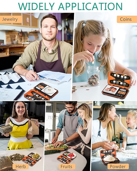 ORIA Digital Pocket Scale, 500g/0.01g High Precision Gram Scale with 50g Calibration Weight, Tare Function, 6 Units, Mini Portable Scale for Coin, Jewelry, Food, Coffee, Battery Included, Orange