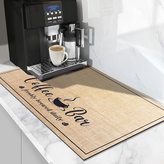 Absorbent Coffee Mat, Fashion Dish Drying Mat for Kitchen Counter Coffee Bar Accessories Espresso Machine Dish Rack 12" x 20" Beige